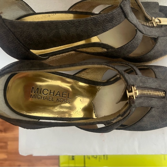 MICHAEL Michael Kors Damita Logo Zipper Wedge Sandal, Brown Neiman Marcus Neiman - Picture 3 of 7